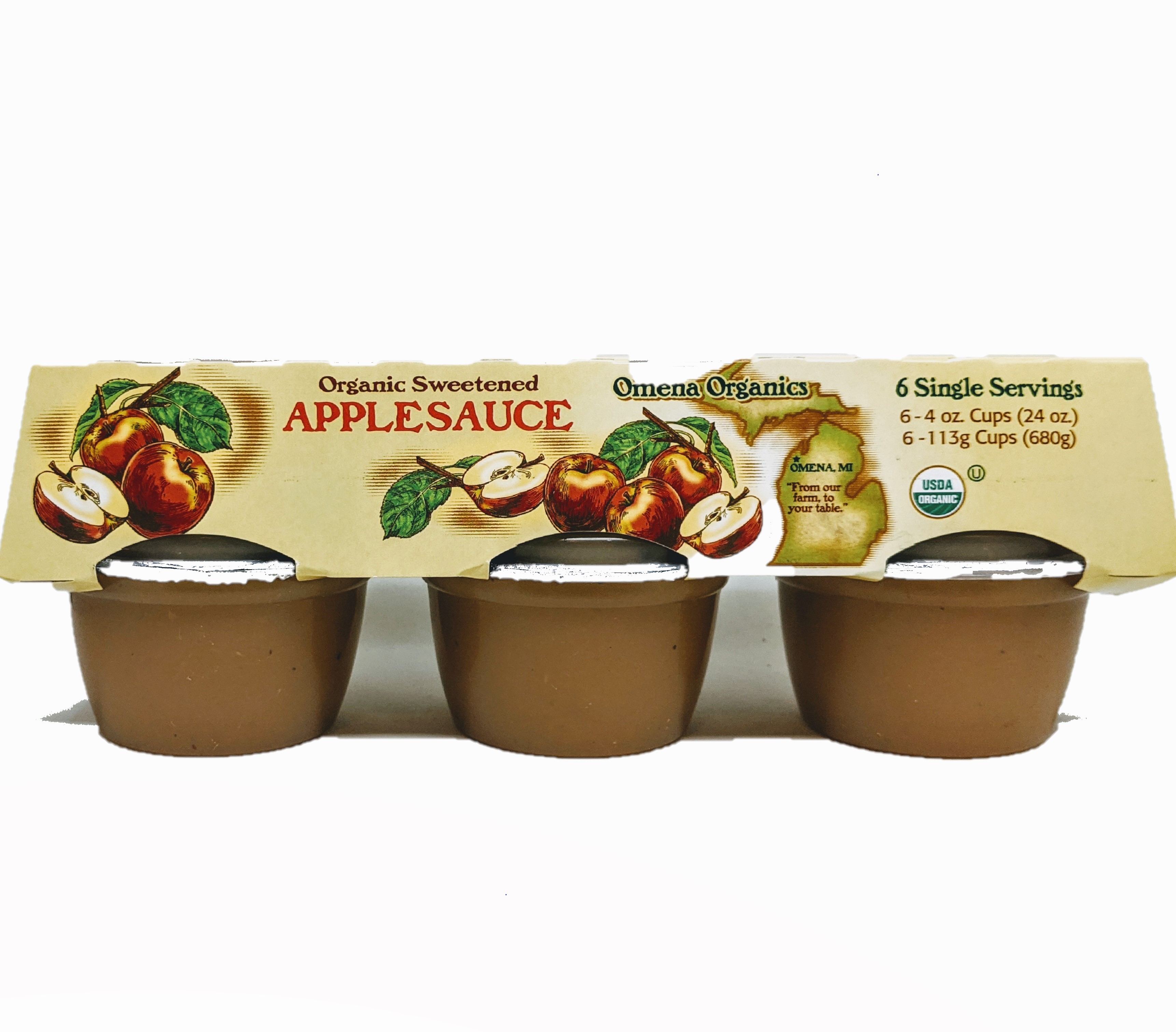 Omena Organics Sweetened Applesauce Cups (6 pack)
